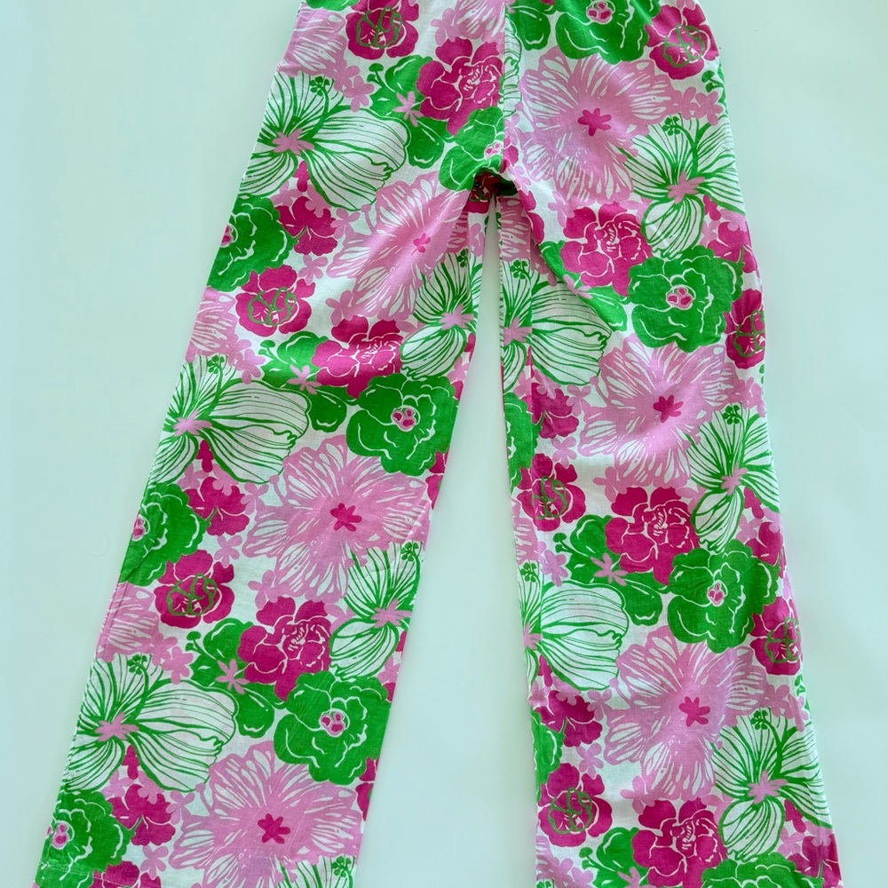 Lilly Pulitzer Floral Pink & Green & White Linen & Cotton Floral Pants‎ Size XS - Picture 2 of 10